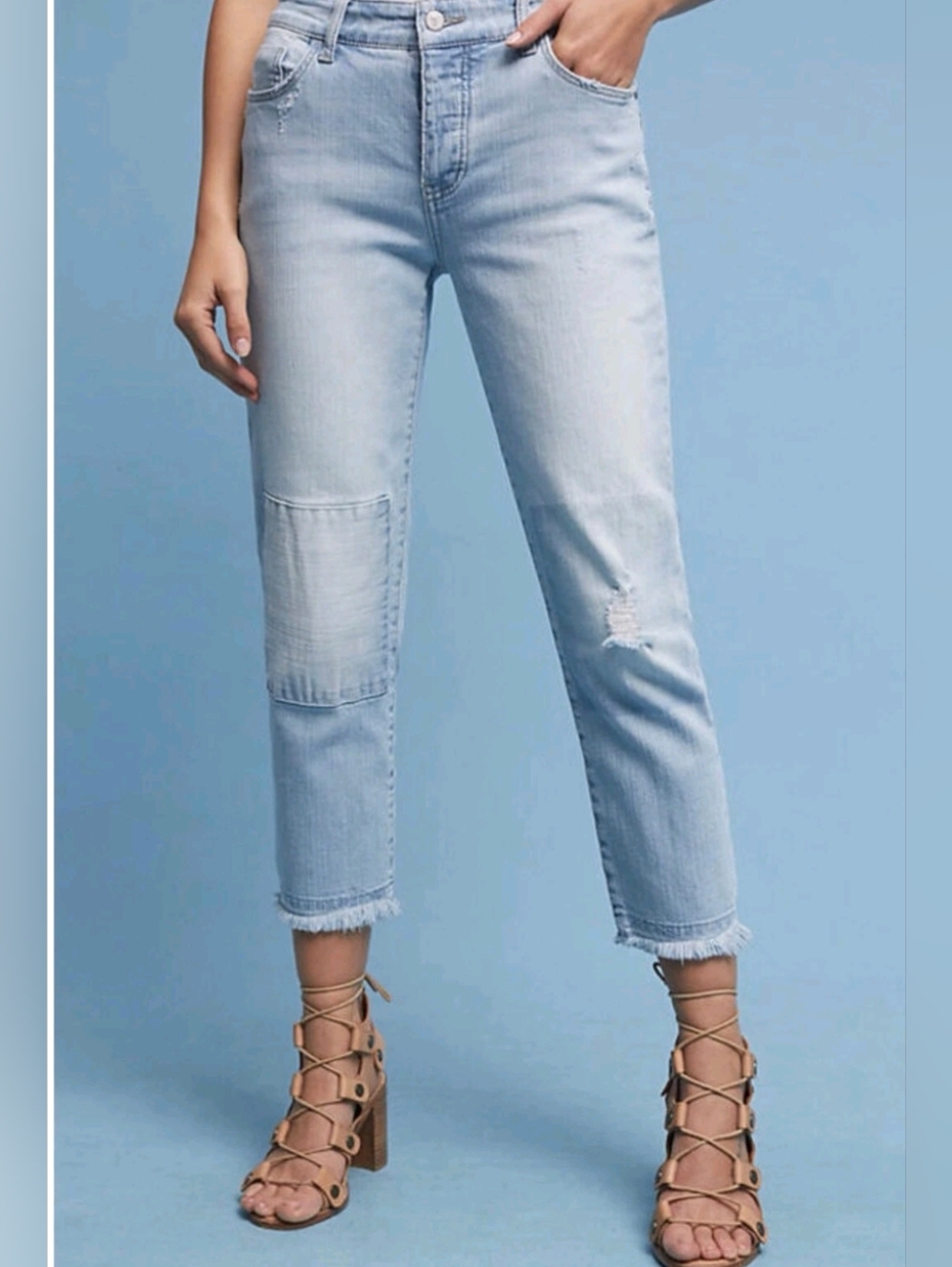 Anthroplogie Pilcro Hyphen Mid-Rise Boyfriend Cropped Jeans With Added Patch 28